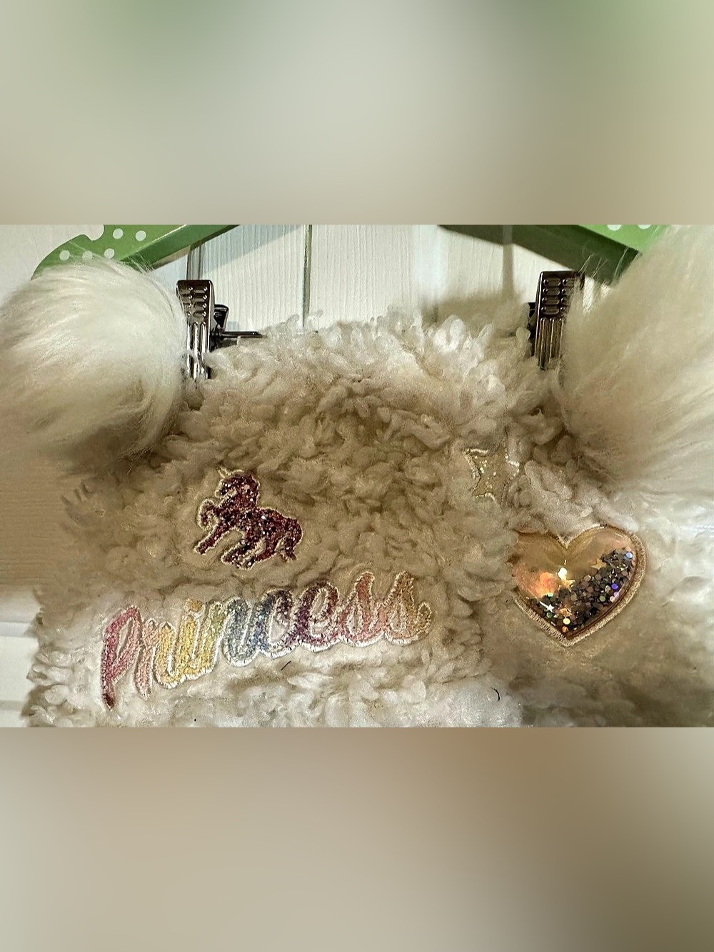 Girls Fuzzy Winter Hat with Hand Warmers White Size L/XL